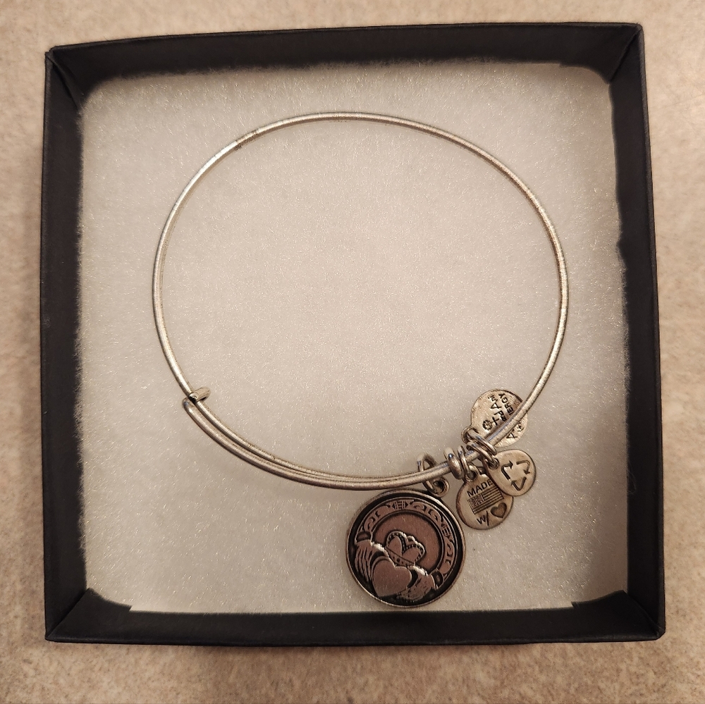 Alex and Ani Claddagh Charm Bangle bracelet with a silver-tone finish